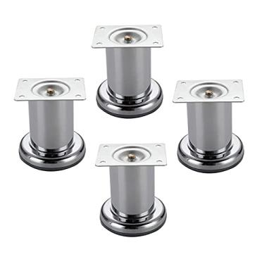 Imagem de ZJYWMM 4 peças de pernas de mesa, pés de aço laminados a frio, pés de sofá multifuncionais de metal, pés de cozinha de armário de mesa, redondos, com parafusos e pés protetores, para mesa de café