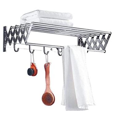 Imagem de EESCZVGBDX Suporte de parede para secador de cavalos Airers retráteis Rack de secagem de lavanderia linha de lavagem interna dobrável extensível toalheiro prateleira com ganchos elegante de luz
