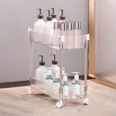 Imagem de ZDJZMGZ Carrinho de armazenamento fino de 2/3/4 níveis, unidade de prateleira móvel com roda de bloqueio cozinha banheiro lavanderia carrinho deslizante (2 camadas)