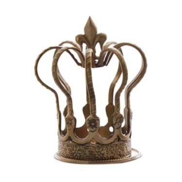 Imagem de Castiçal decorativo de latão castiçal oco em forma de coroa mini castiçal charme nostálgico decoração de casa (12 x 12 x 16 cm) (cor 9 x 9 x 12 cm)