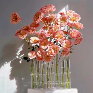 Imagem de Vaso de flor articulado com 8 tubos de ensaio de vidro de cristal, estação de propagação para plantas, tubos de vidro, vaso hidropônico para decoração interna de escritório, casa, jardim (8 peças)