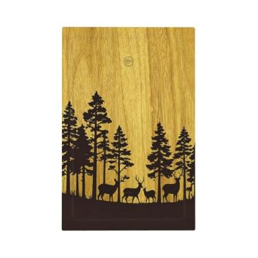 Imagem de Naiqadnehz Placa de cobertura para interruptor de luz, floresta, veado, pinheiro, grão de madeira, 1 grupo, sem dispositivo, placa de parede em branco, capa de tomada elétrica, capas decorativas para