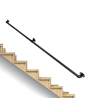 Imagem de Corrimão de tubulação/corrimão de escada de ferro forjado a vento industrial, loft interno doméstico contra a parede alça de jardim de infância antiderrapante antigo, preto (1 pés-6 m) (tamanho: 0,3 m