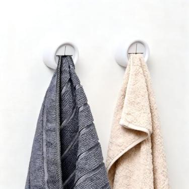 Imagem de 2 ganchos de pressão para toalha, suporte de toalha de cozinha adesivo redondo, suporte de pano de prato para pendurar, gancho de montagem de parede autoadesivo para armário de cozinha e banheiro