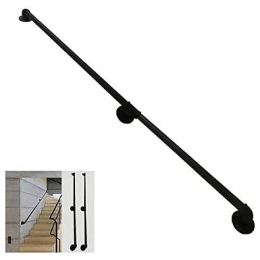 Imagem de Corrimão de escada - kit completo, corrimão de tubo preto industrial de escada com suporte de montagem na parede, casa contra a parede, grades internas e externas para idosos (tamanho: 1,8 m)