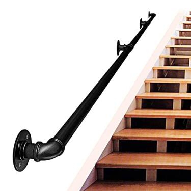 Imagem de Escadas de corrimão para ambientes internos e externos - corrimãos de escadas para idosos com deficiência para crianças com deficiência, metal preto, ferro forjado, suporte externo de parede (1,2 m