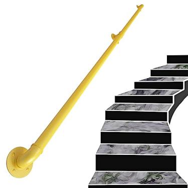 Imagem de Corrimão de escada - kit completo, corrimão de tubo amarelo industrial de escada com suporte de parede, casa contra a parede, grades internas e externas para idosos (tamanho: 2,4 m)