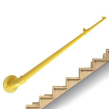 Imagem de Corrimão de escada - kit completo, corrimão de tubo amarelo industrial de escada com suporte de parede, casa contra a parede, grades internas e externas para idosos (tamanho: 3,4 m)