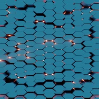 Imagem de Quadro Decorativo Futurista com Estampa Hexagonal Neon Azul - Arte Moderna para Decoração de Paredes 40x40cm