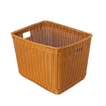 Imagem de Cesta de roupa suja de tecido de plástico imitação de ratã com alças, balde organizador de brinquedos portátil para quarto, banheiro e armazenamento