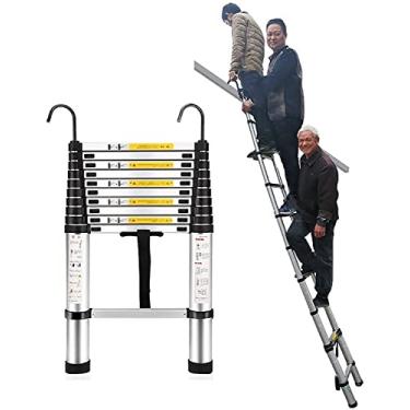 Imagem de OKUOKA Escada telescópica de alumínio com gancho, 8 m/7 m/6 m/5 m/4 m/3 m/2 m/1 m de altura Escadas de extensão telescópica para telhado casa loft trabalho ao ar livre, carga 150 kg (tamanho: 1,5 m/5