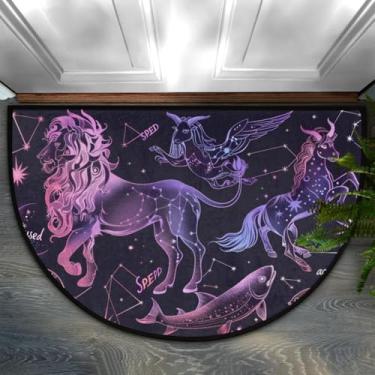 Imagem de Tapete de porta meio redondo, galáxia Ainmal, leão, unicórnio, antiderrapante, absorvente, semicírculo, tapetes laváveis, para ambientes internos e externos, pátio, cozinha, banheiro, entrada, lareira