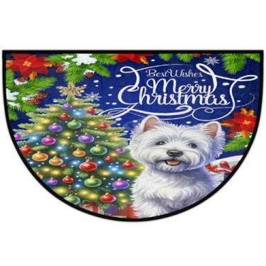 Imagem de Tapete de porta meio redondo para cães, árvore de Natal, antiderrapante, absorvente, semicírculo, tapetes laváveis, meia lua, para ambientes internos, pátio, cozinha, banheiro, entrada, lareira