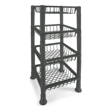 Imagem de Cesto Organizador Fruteira Empilhável 4 Andares Plastibrasil, Cinza-es