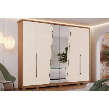 Imagem de Guarda Roupa 6 Portas (2 C/ Espelho) E 6 Gavetas C/ Pés Dubai Nature/off White - Henn