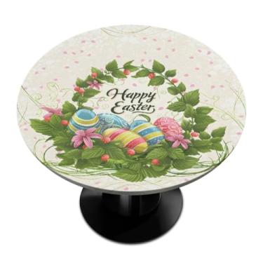 Imagem de hongjinglin Toalha de mesa redonda com borda elástica de Páscoa, toalha de mesa redonda limpável para ambientes internos e externos, pátio, jantar, cozinha, festival, decoração para mesas de 114 a 127