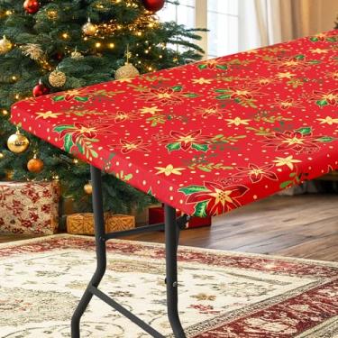 Imagem de homing Capa de mesa retangular, toalha de mesa elástica de poliéster impermeável, adequada para mesas dobráveis de 1,8 m, protetor de mesa lavável para piquenique, acampamento, ao ar livre (flores, 76