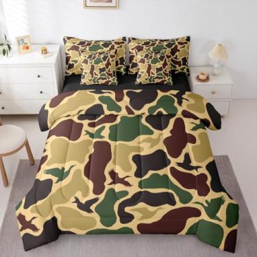 Imagem de Erosebridal Jogo de cama militar camuflado de 7 peças, caçador de pato e lençol com lençol de fazenda, floresta e caçador, edredom
