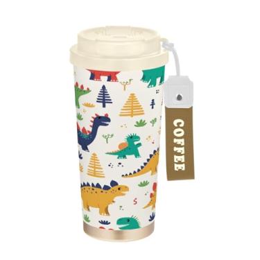 Imagem de Blueangle Caneca de café de viagem com isolamento térmico de dinossauros fofos - copo de aço inoxidável à prova de vazamento e derramamento para acampamento e ar livre, garrafa de água reutilizável de