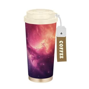 Imagem de SEHANY Caneca de viagem Galaxy Starry Sky de viagem de 500 ml Copos de café reutilizáveis revestidos de cerâmica com tampa à prova de vazamento, parede dupla, isolamento a vácuo, copo de café de aço