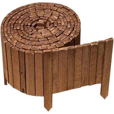 Imagem de Cerca Decorativa de Madeira para Jardim, Borda de Canteiro Flexível em Rolo, Marrom, Estilo Rústico, para Paisagismo e Delimitação