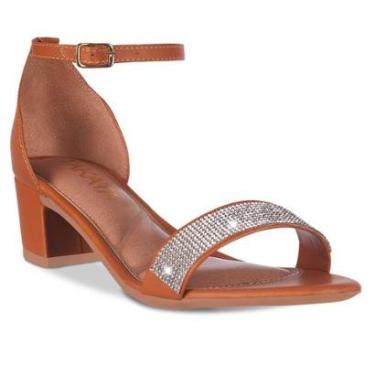 Imagem de Sandalia Feminina Saltinho Quadrado Bloco Com Strass Brilho Festa A3.49-Feminino