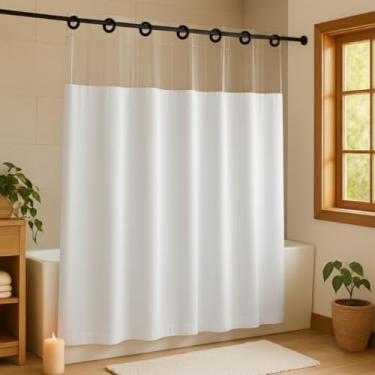 Imagem de Cortina Para Box de Banheiro em PVC Impermeável Antimofo com Visor Transparente - 1,38 x 2m (BRANCO)