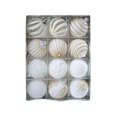 Imagem de oshhni Conjunto de 12 enfeites natalinos para pendurar, bolas decorativas de Natal de 6 cm, ideais para decoração de portas, jardins e festas em ambientes, Branco