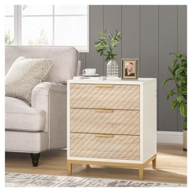 Imagem de SPXMQSS SPXMQSS Mesa de cabeceira com gaveta, armário de cabeceira com 3 gavetas, mesa de cabeceira de madeira para quarto sala de estar pequena mesa lateral, 50 x 40 x 62,5 cm marrom