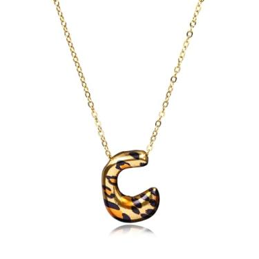 Imagem de Hremhoo Presentes de Natal para netos, colar com letra de bolha, leopardo, banhado a ouro 18 K, com inicial bolha A-Z, para mulheres, meias de Natal para adolescentes, Small, Liga de aço, Sem Pedra