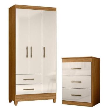 Imagem de Guarda Roupa Solteiro Lima e Cômoda Vitória Freijó Off White Moval