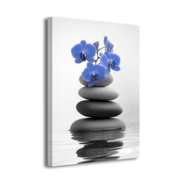 Imagem de CXHOSTENT Arte de parede de banheiro spa imagem zen spa pedra com flor de orquídea impressões em tela arte relaxar zen spa meditação pintura ioga escritório decoração emoldurada (azul, 45,7 cm C x