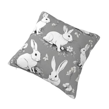 Imagem de Almofada quadrada decorativa com estampa floral de coelho - Design reversível, zíper oculto, poliéster macio para sofá, cama e carro - Hipoalergênico 30,5 x 30,5 cm