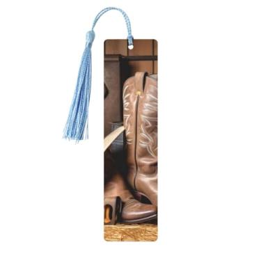 Imagem de ZERAOKE Chapéu preto de caubói botas ocidentais estampadas marcadores de página de madeira personalizados, acessórios de livros exclusivos para homens e mulheres, atende a todas as necessidades dos