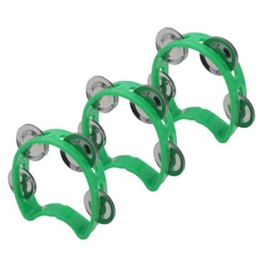 Imagem de Soundspire Pacote com 3 Pandeiros de Plástico, Instrumentos de Percussão Musical Meia Lua com 4 Sinos, Mini Pandeiro Portátil para Crianças Adultos Festa Escolar (Verde)