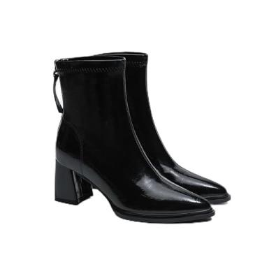 Imagem de DAISIQ Botas cano curto bico fino primavera outono 2025 francês premium salto grosso 788-1, Black Out, 37