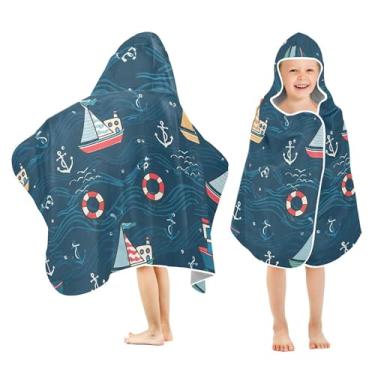 Imagem de Burbuja Barcos coloridos toalha de banho com capuz para crianças, toalha de praia de pelúcia macia absorvente para chá de meninas e meninos 3-10 anos, 61 x 127 cm