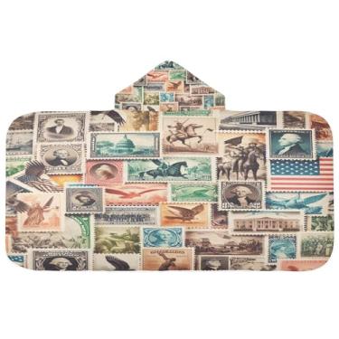 Imagem de Burbuja Us Stamps Toalha de banho com capuz para crianças, toalha de praia de pelúcia macia absorvente para meninas e meninos 3-10 anos, 61 x 127 cm