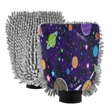 Imagem de STAYTOP Luvas de lavagem de carro Space Planet 2 peças, luvas de microfibra de chenille sem arranhões, panos de esponja de lavagem ultra absorventes para carros, limpeza doméstica - M