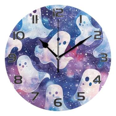 Imagem de YETTASBIN Relógio de parede fantasma de Halloween, silencioso, sem tique-taque, operado por bateria, relógio redondo decorativo criativo para cozinha, sala de estar, banheiro, decoração de escritório