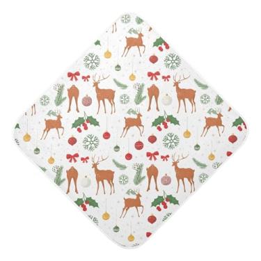 Imagem de Burbuja Toalha de banho de bebê Christmas Deers - Toalha com capuz de musselina macia e absorvente para recém-nascidos, 89 x 89 cm