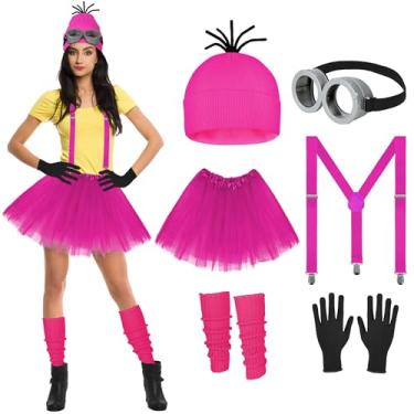 Imagem de Tinyones Conjunto de 6 peças femininas de acessórios para fantasia de Halloween, chapéu, saia, suspensório, luvas, meias
