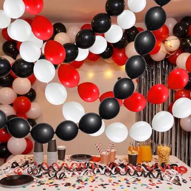 Imagem de Meanplan 100 balões de ligação rápida de látex conectáveis para Natal, dia de Ação de Graças, carnaval, festa de casamento (25 cm, vermelho, preto, branco)