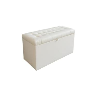 Imagem de Banqueta Decorativa Com EspaçO De Armazenamento - FáCil Acesso(Branco Corino,Pés em PVC)