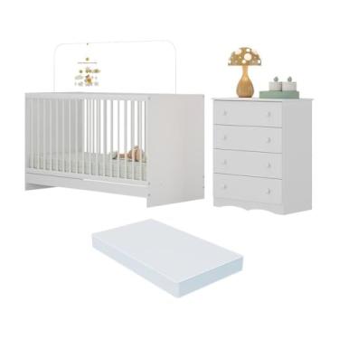 Imagem de Berço 3 em 1 com Colchão Incluso e Cômoda 4 Gavetas Serena Multimóveis Mp4777 Branco
