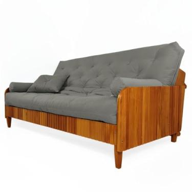 Imagem de Sofá Cama Paris Ii Ripado Sarja em Madeira Maciça Natural - Cinza