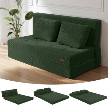 Imagem de COMAX Sofá cama Futon, 4 em 1 sofá-cama dobrável de chão Queen com apoios de braço em forma de L, bege