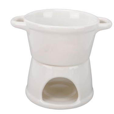 Imagem de Aqur2020 Caneca Individual de Cerâmica para Fondue Com Garfo, Vela Tealight para Derreter Chocolate e Queijo, Conjunto de Sobremesa para Frutas e Pão (Branco)
