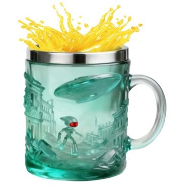 Imagem de Copo de Café | 200 ml Copo Do Pequeno-Almoço Com Relevo Alienígena 3D | De Café Com Borda Em Aço Inoxidável - Para Casa Cozinha Viagem Trabalho Da Manhã Festa