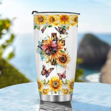 Imagem de Copos isolados de 590 ml Caneca Copo Elegante Aniversário Natal Girassóis Presentes para Mulheres Mãe Meninos Acessórios Essenciais de Viagem Deve Ter Alça Gelada Fria